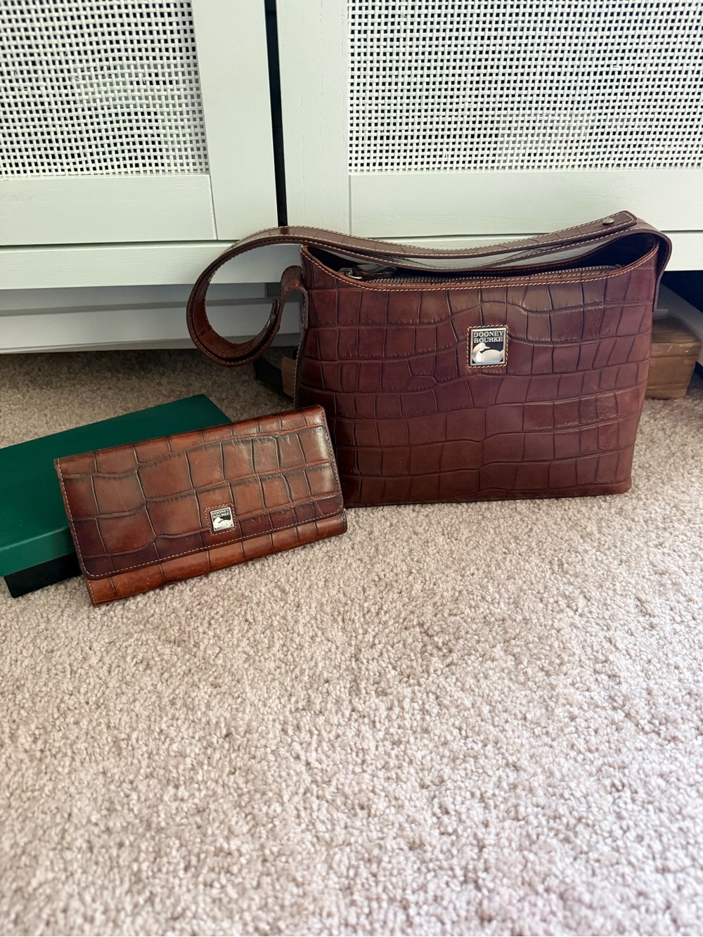 Dooney & Bourke Brown Croc-Embossed Leather Shoulder Bag with Matching Wallet